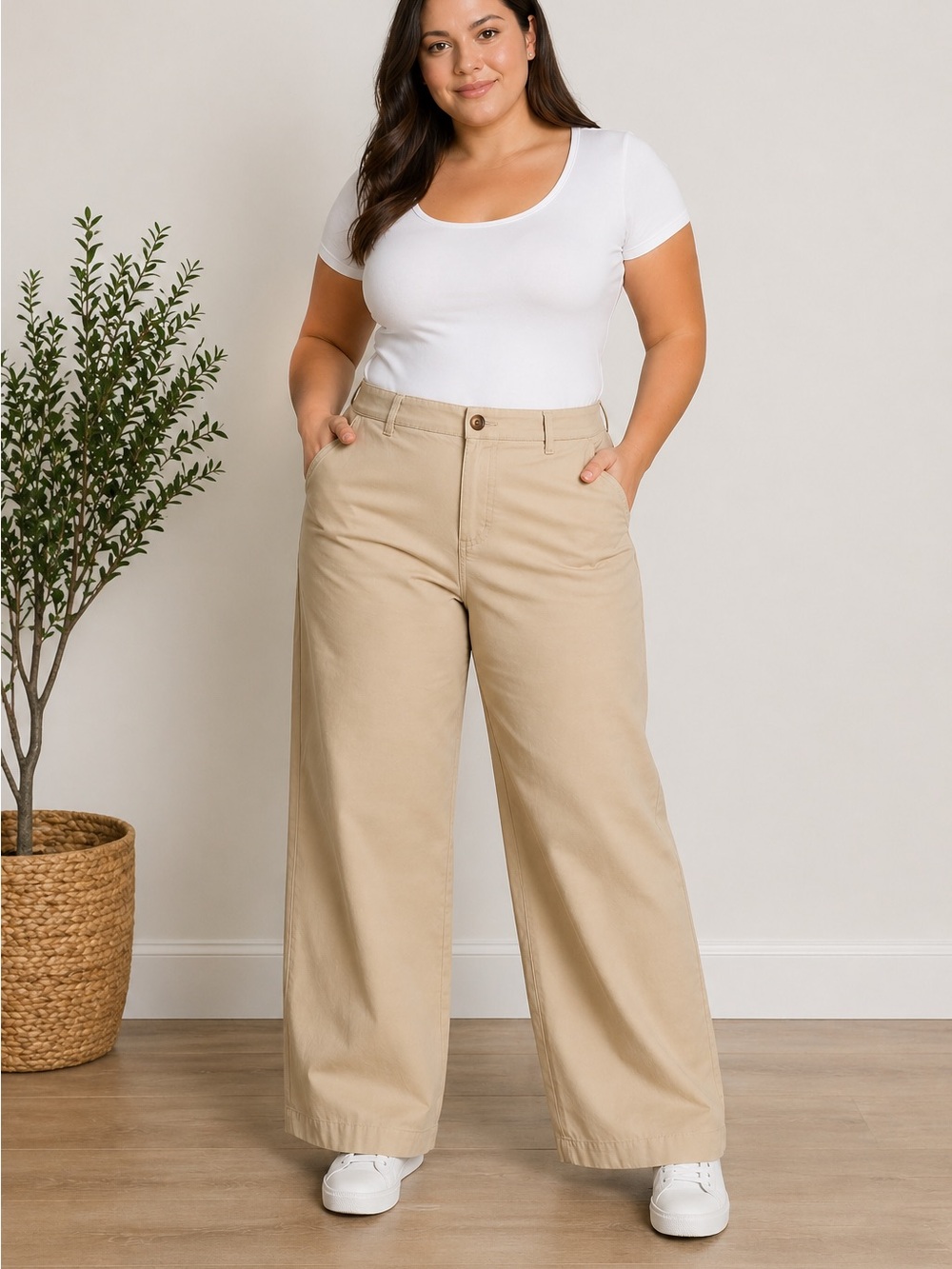 Old Navy Women’s Size 18 KHaki Pants Extra HIgh Rise Wide Leg Stretch BeigeCasua
